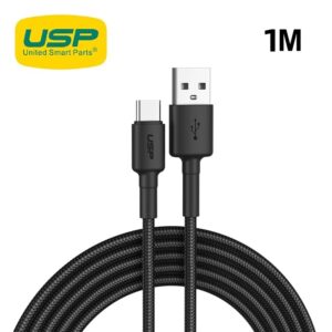 USP BoostUp Braided USB-C to USB-A Cable (1M) Black -3A, Fast Charge, Samsung Galaxy,Apple iPhone,iPad,MacBook,Google,OPPO,Nokia, 2 Years Warranty