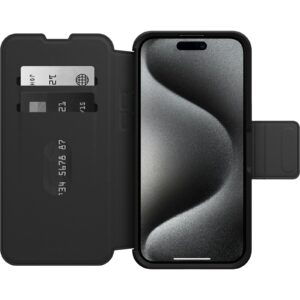 OtterBox Strada MagSafe Apple iPhone 15 Pro Max (6.7') Case Shadow (Black)-(77-93568),DROP+ 3X Military Standard,Leather Folio Cover,7 Years Warranty