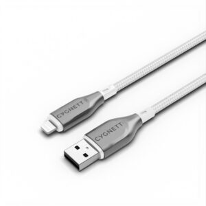 Cygnett Armoured Braided Lightning to USB-A (2.0) (1M) Cable - White (CY4659PCCAL), 2.5A/12W, 480Mbps, Turbo Charge, Apple iPhone, 5 Years Warranty