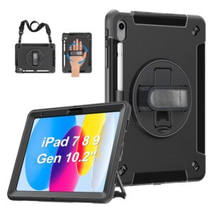 USP Rugged Apple iPad (10.2') (9th/8th/7th Gen) Case Black - Built-in-Kickstand, Hand & Shoulder Strap, DropProof, 3 Years Warranty