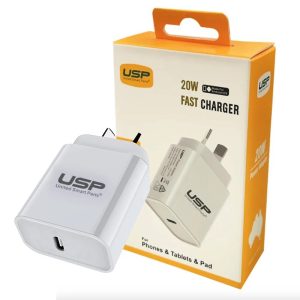 USP 20W USB-C PD Fast Wall Charger - White, Fast Charging, Safety Certified, Universally Compatible, Lightweight and Portable, 2 Years Warranty