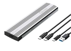 Oxhorn  USB C 3.2 Gen 2 M.2 NVMe NGFF Enclosure 10 Gbps B+M Key M.2 NVMe SSD up to 4TB 2280/2260/2242/2230 Aluminum Macs Windows USB-A Silver 2 YR WTY