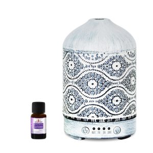 (LS) mbeat® activiva Metal Essential Oil and Aroma Diffuser-Vintage White -100ml Built-in 7 LED colour changing Auto stop misting Product
