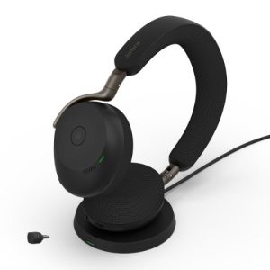 Jabra Evolve3 75, MS Stereo Black Bluetooth ANC Headset with Wireless Charging Pad, Link390C BT, USB-C