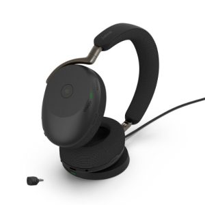 Jabra Evolve3 85, MS Stereo Black Bluetooth ANC Headset with Wireless Charging Pad, Link390C BT, USB-C