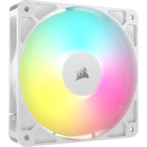 Corsair RS120 ARGB 120mm PWM Fan - Single Pack - White: 72.8 CFM, 2100 RPM, 36 dBA, 0.4A, RGB lighting, Static Pressure, Magnetic Dome Bearing