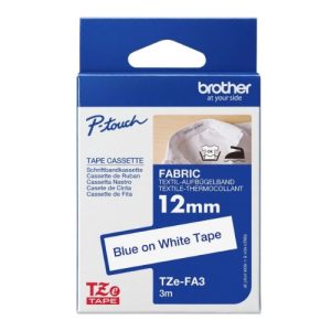 Brother TZE-FAE3 - 12MM BLUE ON PINK FABRIC IRON-ON TZE TAPE