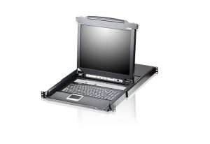 Aten Rackmount KVM Switch Single Rail 8 Port VGA PS/2-USB w/ 19' LCD Display, 2x Custom KVM Cables, 1280x1024@75hz Display, LED Illumination