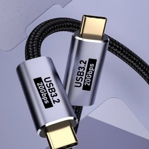 USP BoostUp Cafule Braided USB-C to USB-C (3.2 Gen2) Charge & Video Cable (2M) - Black, 5A/100W PD, 20Gbps, 8K/60Hz,Apple, Samsung, 2 Years Warranty