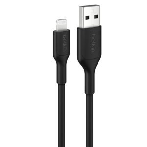Belkin BoostCharge Lightning to USB-A Cable (2M) - Black (CAA019FQ2MBK), 2.4A/15W, 480Mbps, 300K+ Bends, Apple iPhone, MFI-Certified, 2 Years Warranty