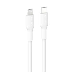 Belkin BoostCharge Lightning to USB-C Cable (1M) - White (CAA021FQ1MWH), 3A/15W, 480Mbps, 300K+ Bends, Apple iPhone, MFI-Certified, 2 Years Warranty