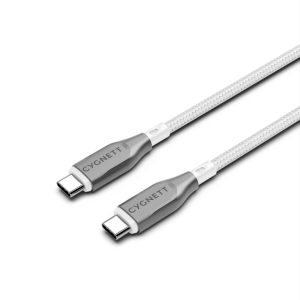 Cygnett Armoured Braided USB-C to USB-C (2.0) Cable (2M) - White (CY4677PCTYC), 5A/100W, 480Mbps, Turbo Charge, Best for Laptop, 5 Years Warranty