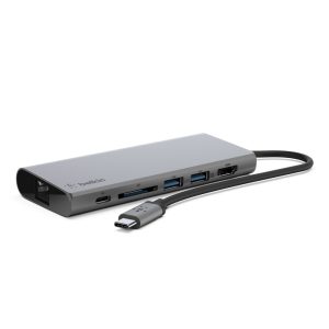 Belkin USB-C Multimedia Hub - (F4U092btSGY), Compact, 60W, 5Gbps, 1x 4K HDMI, 1x USB-C, 2x USB-A, 1x SD Card, 1x Gigabit Ethernet, 2 Years Warranty