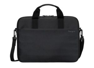 Targus 13-14' Intellect® Slim Briefcase Zippered padded front pocket Removable adjustable shoulder strap carry handles water-resistant fabric Black