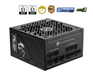 MSI MPG A1000GS PCIE5 1000W ATX Power Supply Unit, 80 PLUS Gold, Fully modular flat cables, 0 RPM Mode, Active PFC design