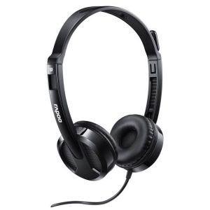 RAPOO H100 Wired Stereo Headsets - HD Voice Rotary Microphone Volume Adjustment 3.5mm Headphones with Audio split adapter cable.