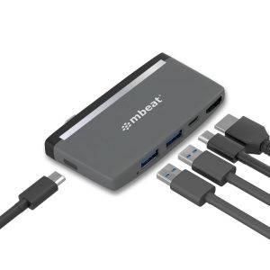 (LS) mbeat® Essential Pro 5-IN-1 USB- C Hub (4k HDMI Video, USB-C PD Pass Through Charging, USB 3.0 x 2, USB-C x 1) USB 3.0 Speed: Up to 5Gbps