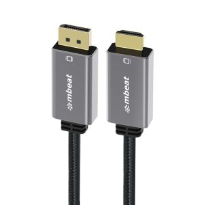 mbeat® Tough Link 1.8m 4K/60Hz Display Port to HDMI Cable - Connects DisplayPort to HDMI 4K@60Hz (3840×2160), Gold Plated, Aluminium, Nylon Braided
