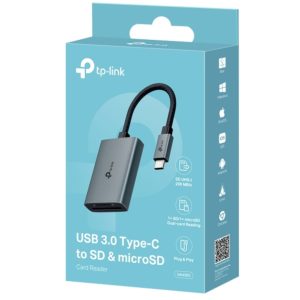 TP-Link UA430C USB 3.0 Type-C to SD & microSD 3.0 Card Reader, support SD,SDHC、SDXC,microSD、microSDHC、microSDXC cards up to 2TB.