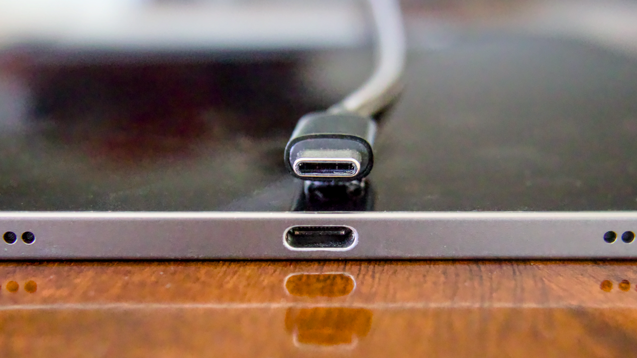 USB-C charging cable connector and port on a modern device